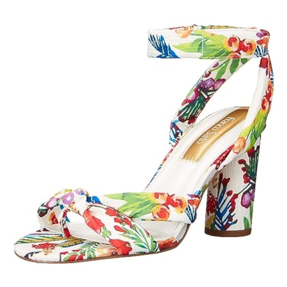 Franco Sarto Oma White Floral Block Heel Ankle Strap Sandals Size 10M